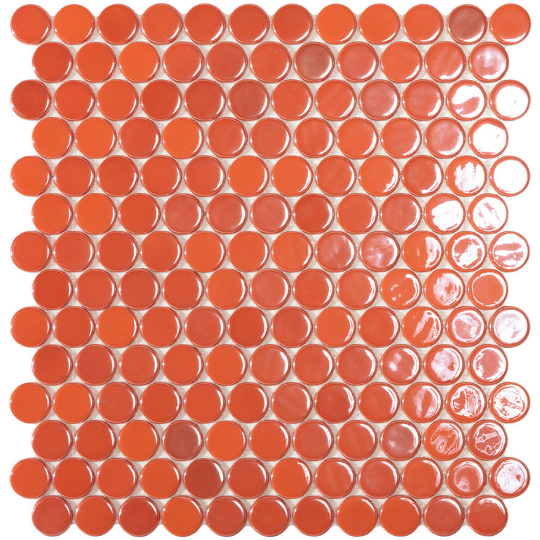 Live Coral Circle - Glass Penny Round Mosaic Tile