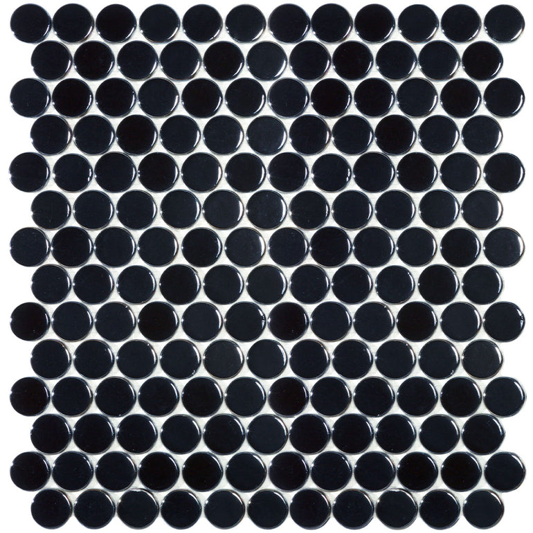 Black Circle - Glass Penny Round Mosaic Tile