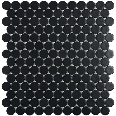 Matte Black Circle - Glass Penny Round Mosaic Tile