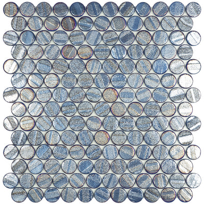 Laguna Dark Blue Circle - Glass Penny Round Mosaic Tile