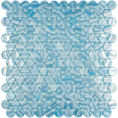 Laguna Light Blue Circle - Glass Penny Round Mosaic Tile