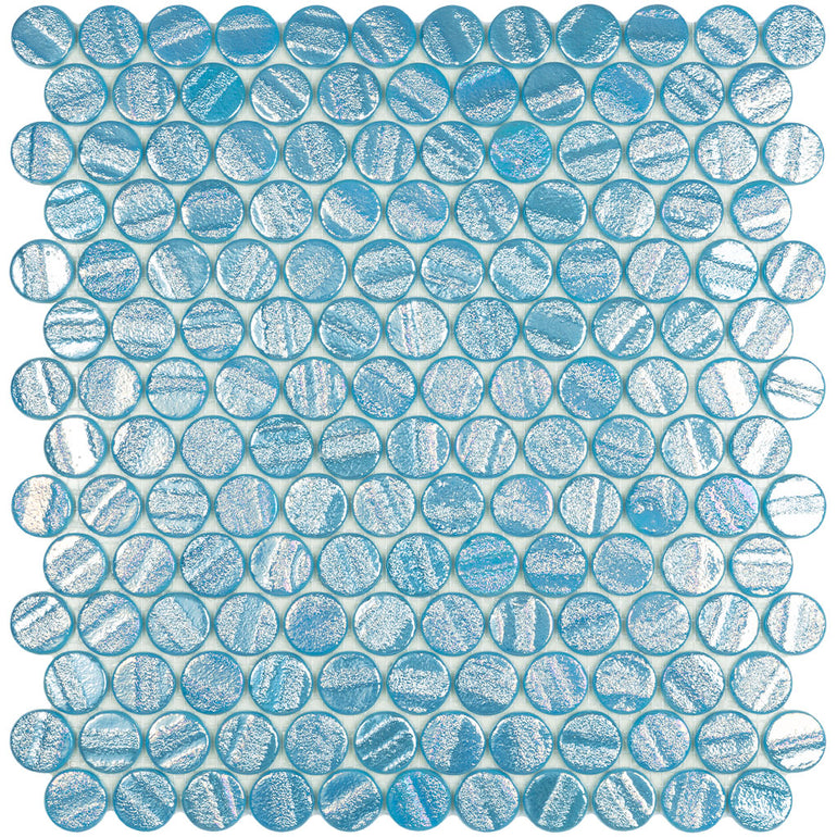 Laguna Light Blue Circle - Glass Penny Round Mosaic Tile