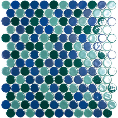 Green Blend Circle, Penny Round Glass Tile | Pool Tile by Vidrepur