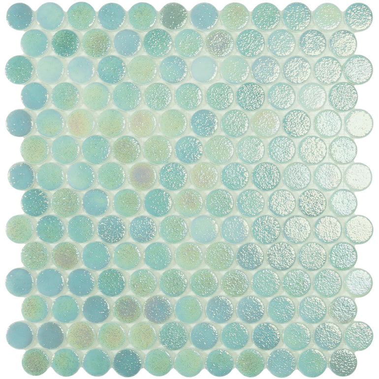 Shell Crystal, Circle | Glass Penny Round Mosaic Tile by Vidrepur