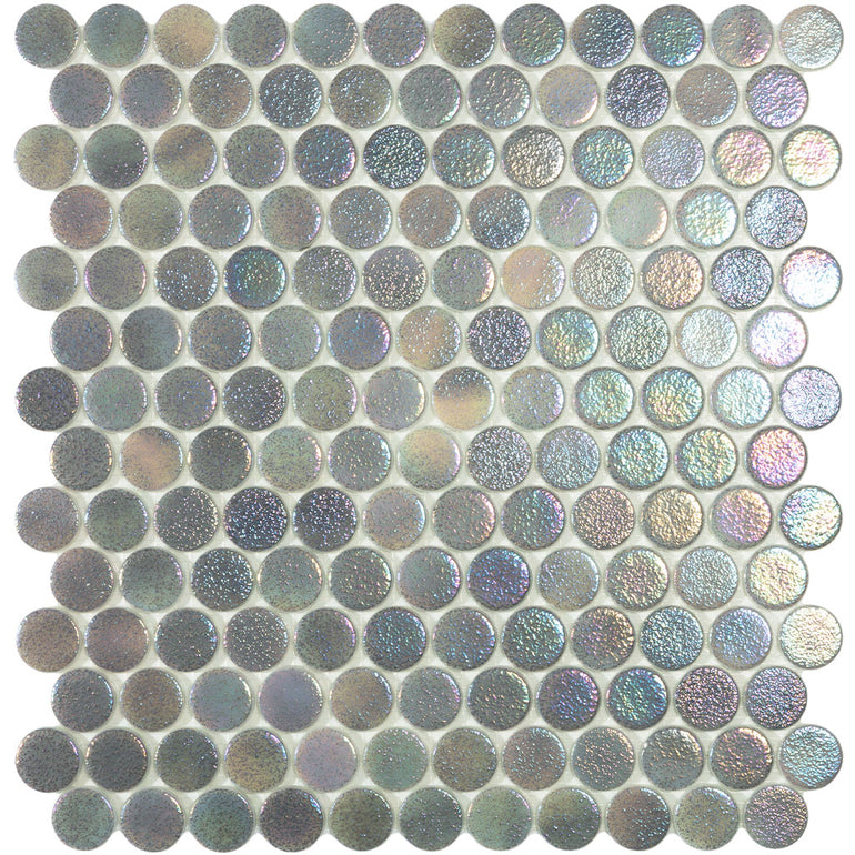 Shell Platinum, Circle | Glass Penny Round Mosaic Tile by Vidrepur