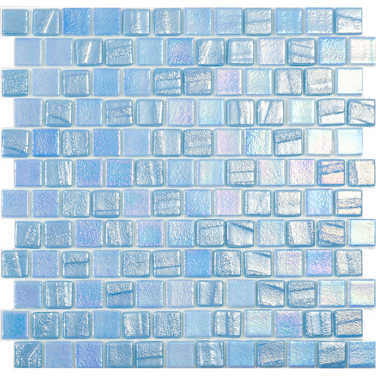 Fusion Light Blue T,  1" x 1" Brick - Glass Tile