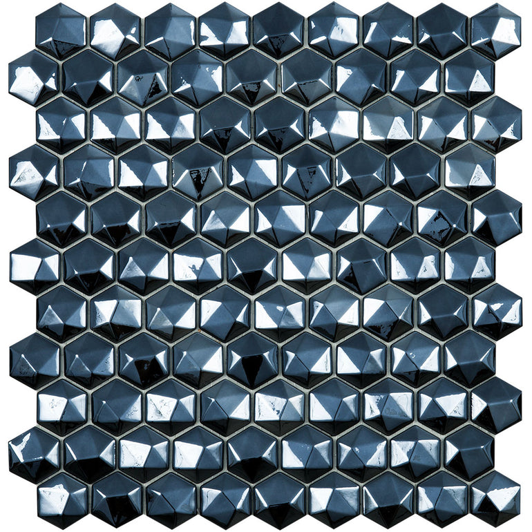 Black Iridescent 3D, Hexagon Glass Mosaic | Glass Tile by Vidrepur 