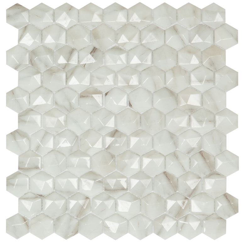 Calacatta Brillo 3D, Hexagon Glass Tile | Mosaic Tile by Vidrepur 