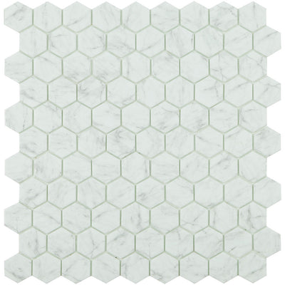 Calacatta Grey Brillo, Hexagon Glass Tile | Mosaic Tile by Vidrepur 