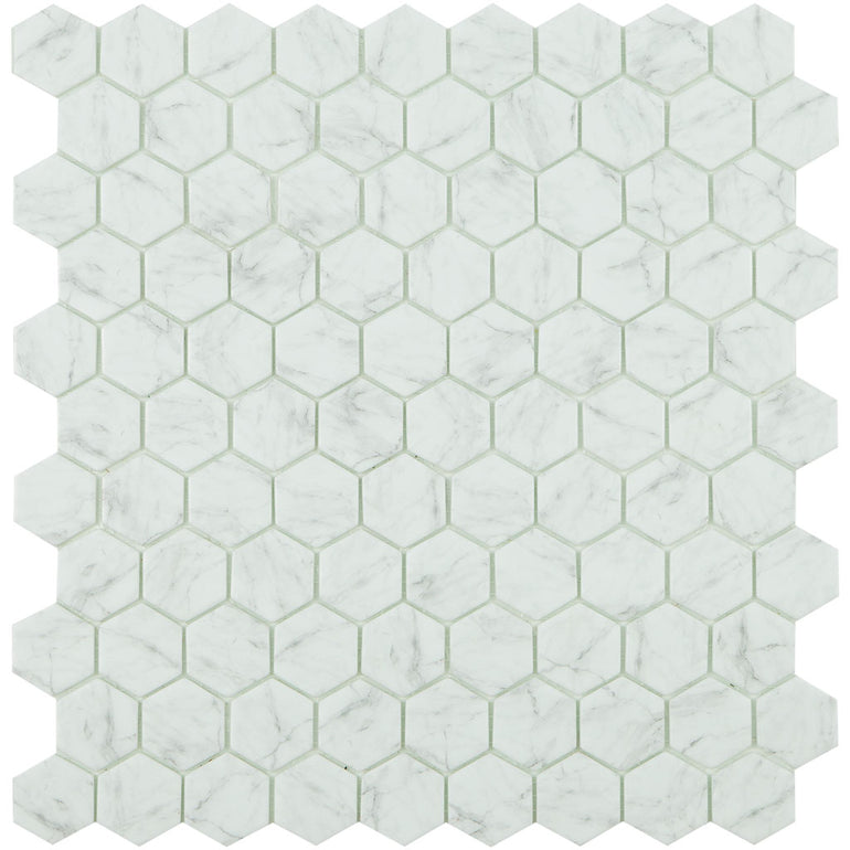 Calacatta Grey Brillo, Hexagon Glass Tile | Mosaic Tile by Vidrepur 