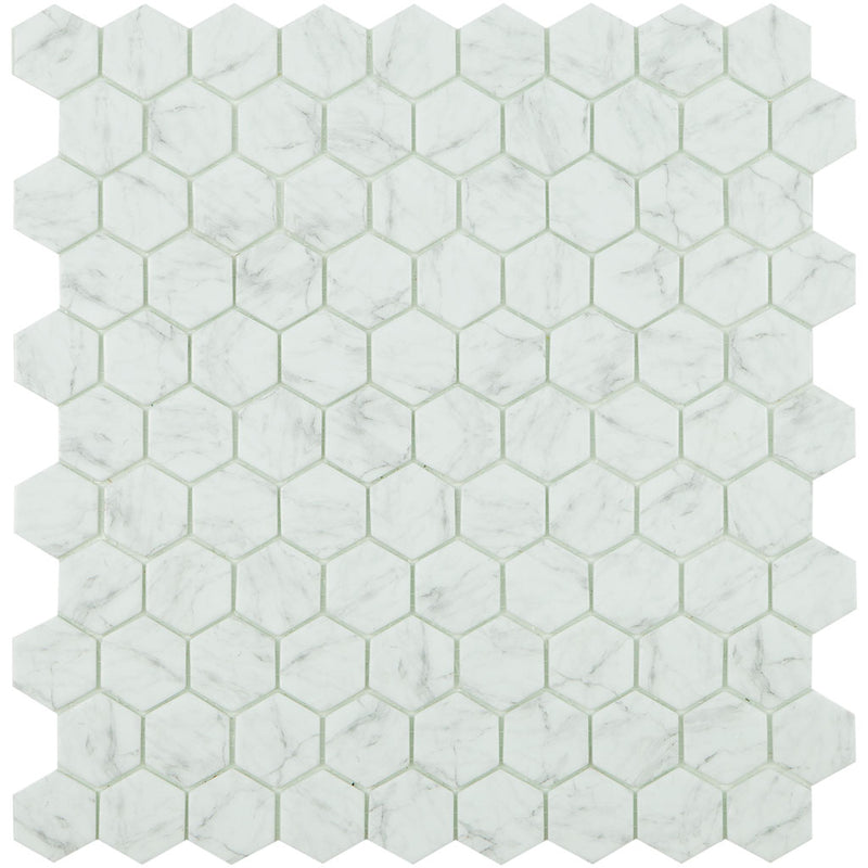 Calacatta Grey Brillo, Hexagon Glass Tile | Mosaic Tile by Vidrepur 