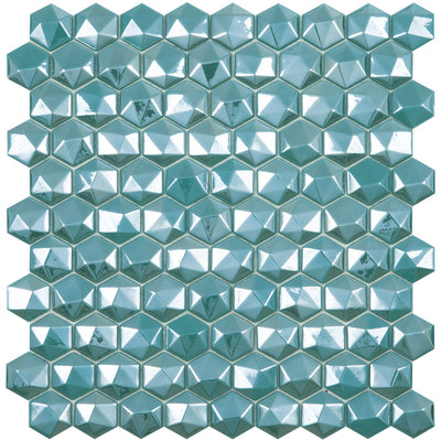 Diamond Turquesa 3D, Hexagon Glass Tile | Mosaic Tile by Vidrepur 