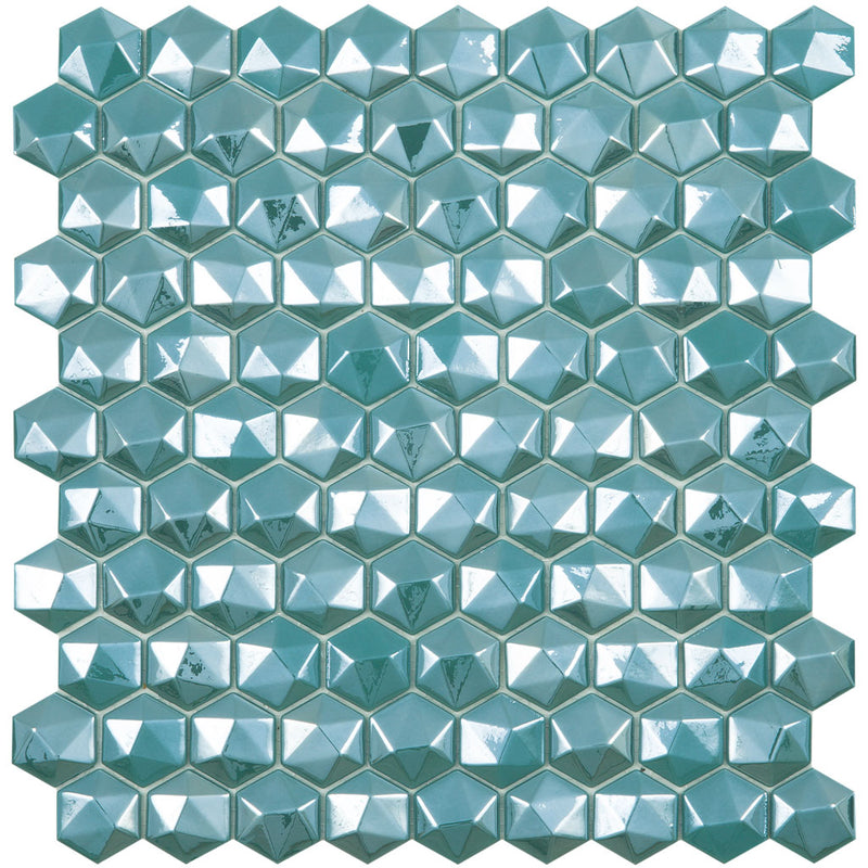 Diamond Turquesa 3D, Hexagon Glass Tile | Mosaic Tile by Vidrepur 