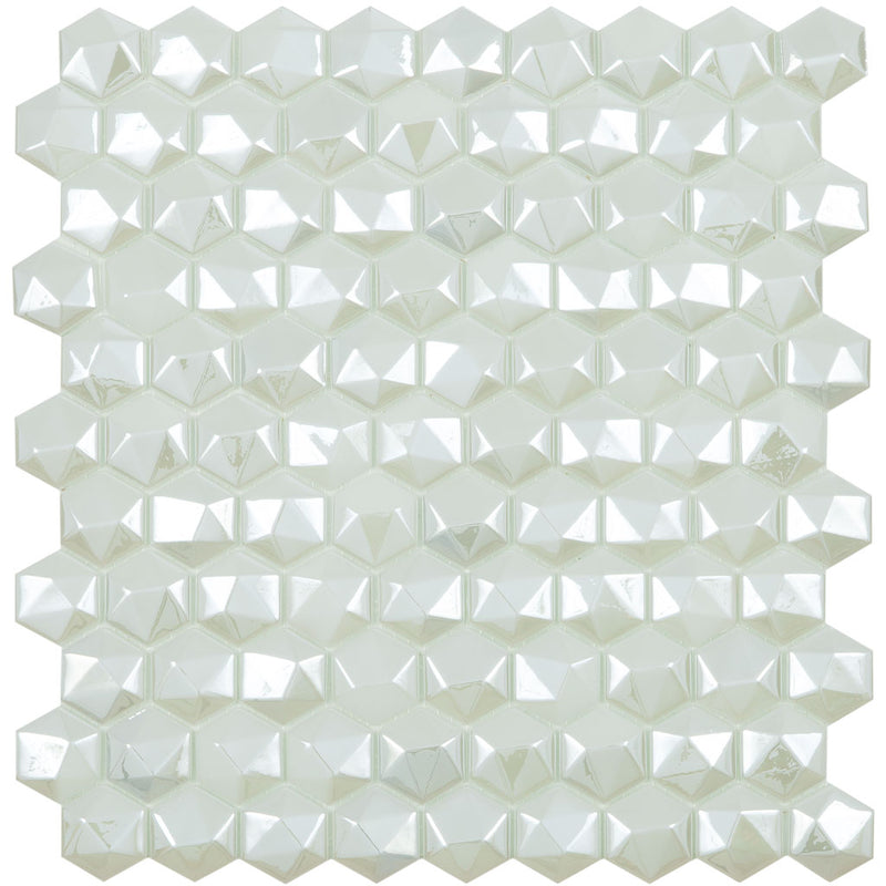 Diamond White 3D, Hexagon Glass Tile | Mosaic Tile by Vidrepur 