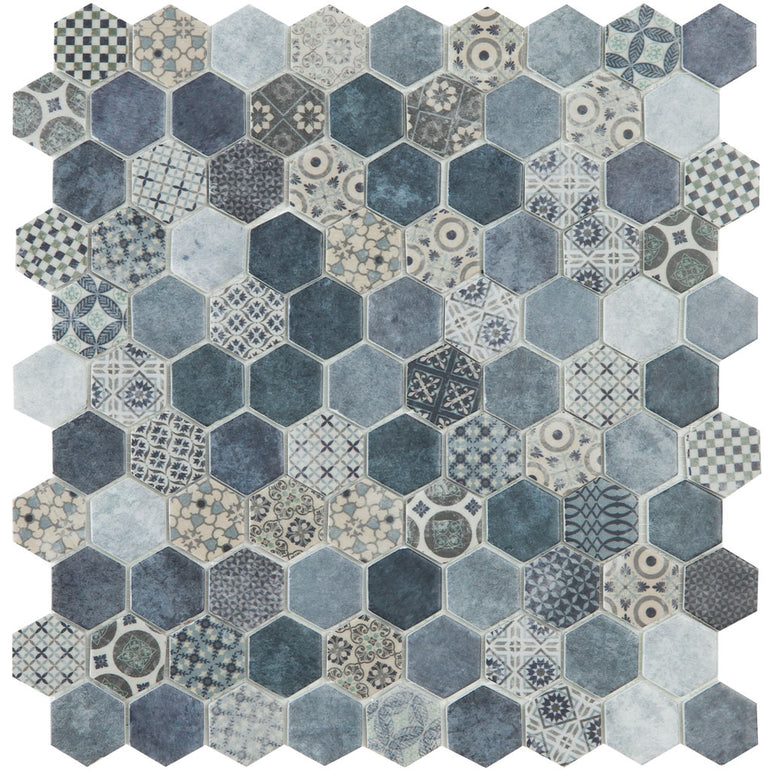 Terra Blue, Hexagon Glass Tile | Mosaic Tile by Vidrepur 