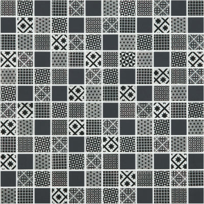 Black Quilt, 1" x 1" Glass Tile | Patterned Glass Tile by Vidrepur