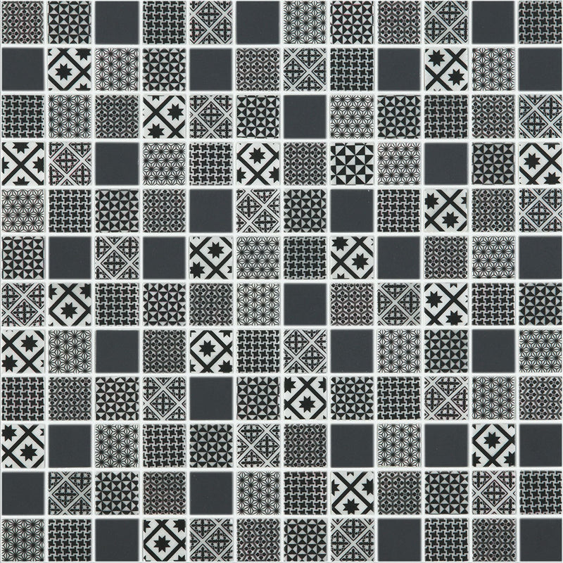 Black Quilt, 1" x 1" Glass Tile | Patterned Glass Tile by Vidrepur