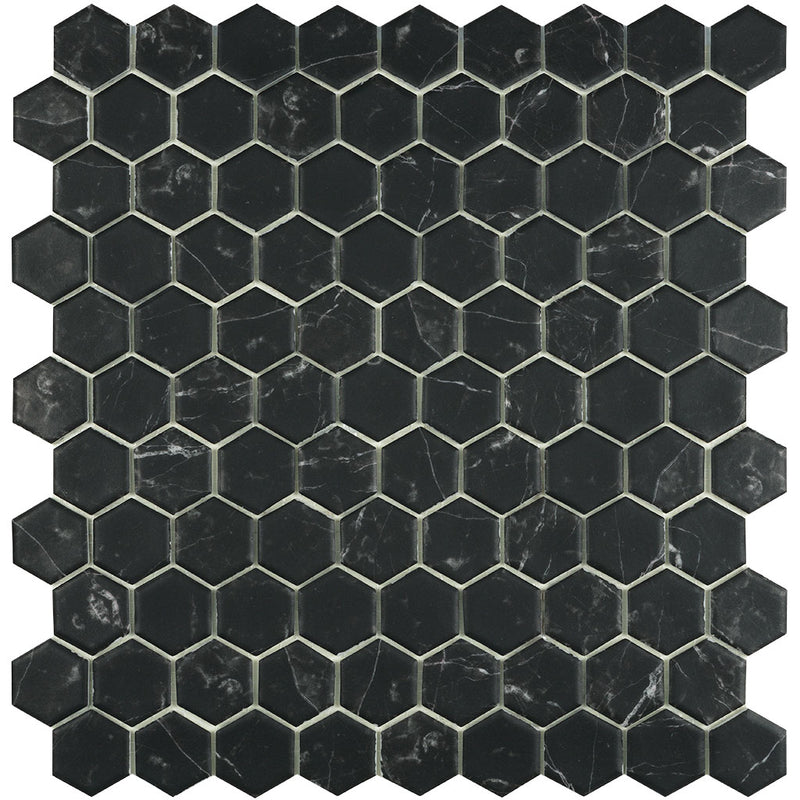 Supreme Marquina, Hexagon Glass Tile | Mosaic Tile by Vidrepur 