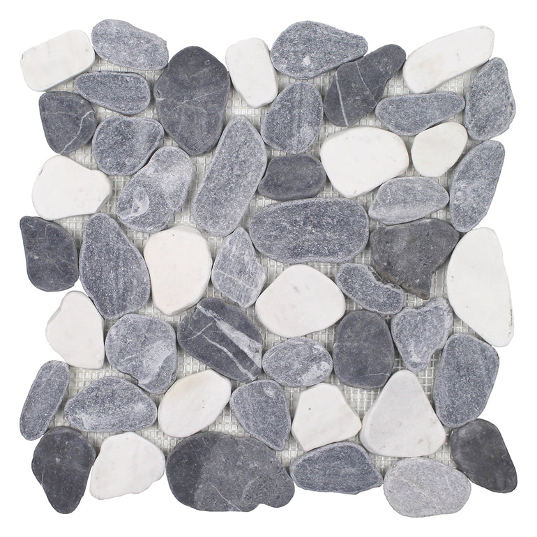 Beach Stones White/Blue/Grey Mix, Pebble Tile | Natural Stone Mosaics