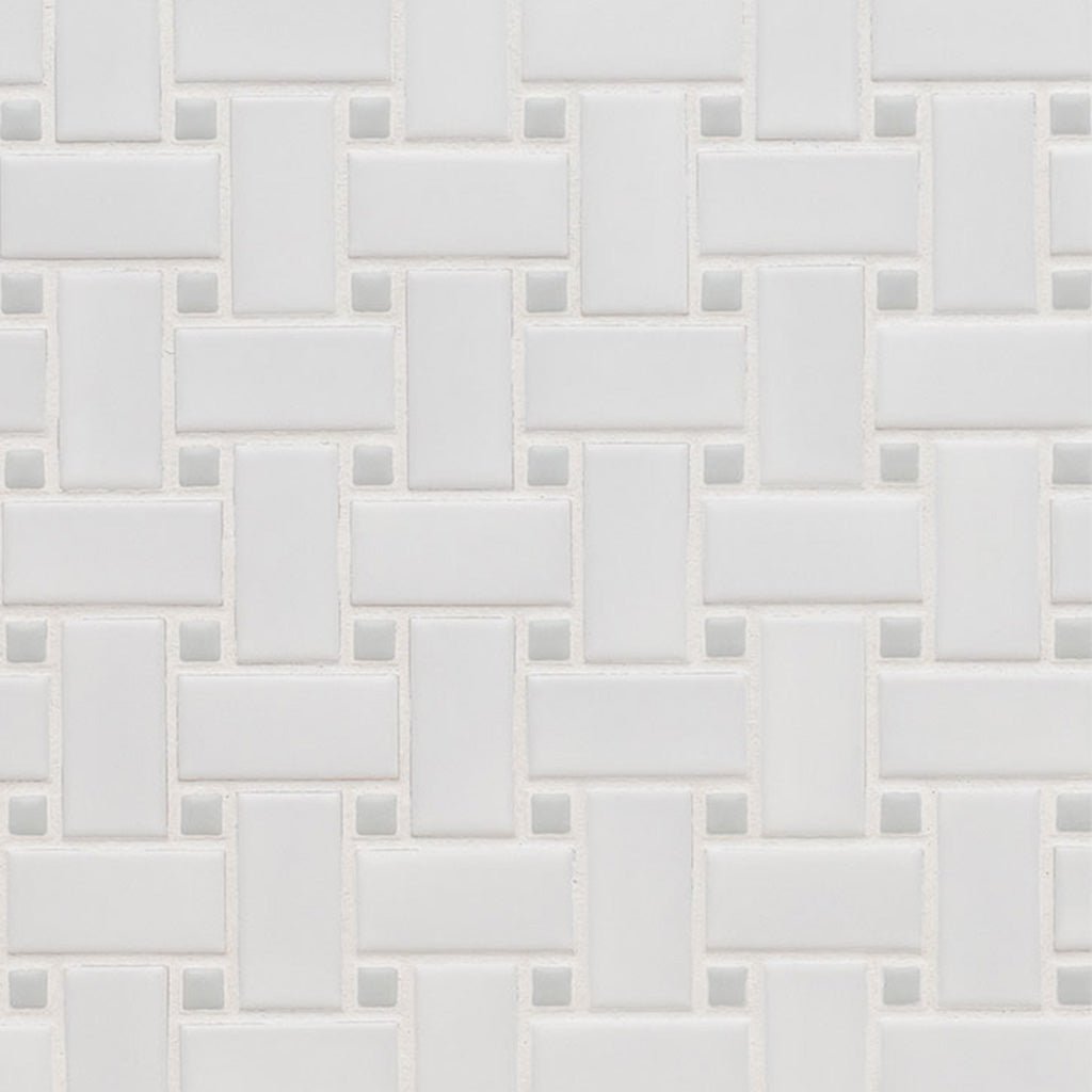 White and Gray, Basketweave Mosaic | Porcelain Kitchen and Bath Tile