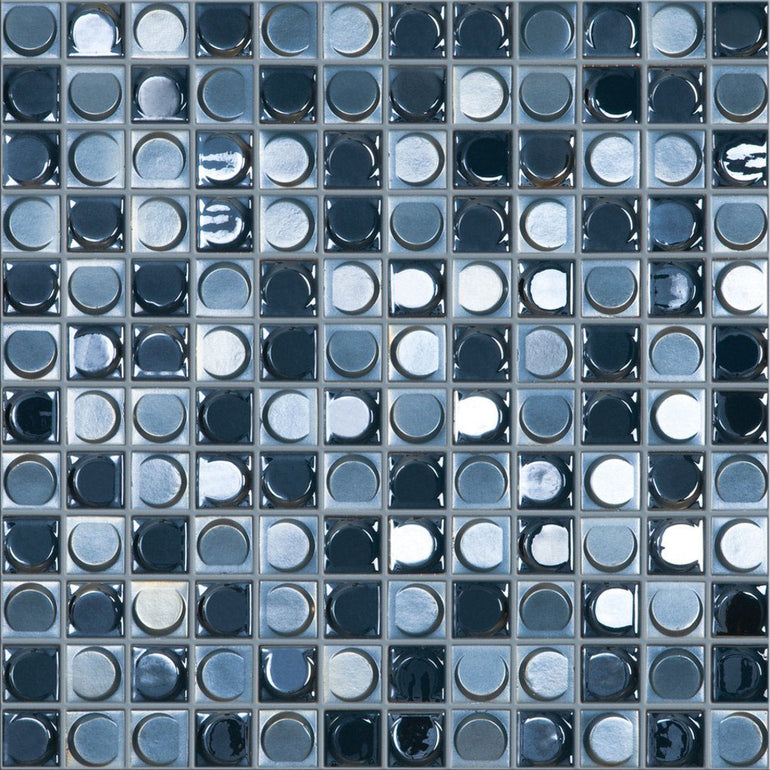 NIGHT BLEND Night Blend Black/Silver Iridescent, 1" x 1" - Glass Tile