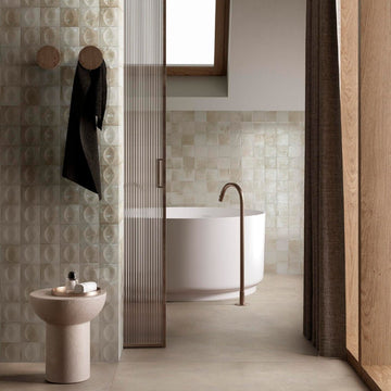 Beige Glossy, 4" x 4" Egg Deco | EMCGLEEBEIGEGG | Porcelain Pool Tile