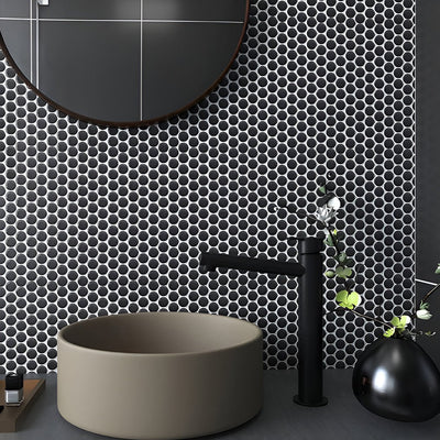 Black Matte, Penny Round Mosaic | Porcelain Tile by Fujiwa