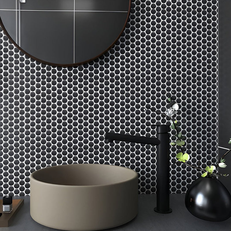 Black Matte, Penny Round Mosaic | Porcelain Tile by Fujiwa