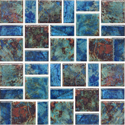Blue-Red Mix, Random Block | LEGACY-97 | Fujiwa Porcelain Pool Tile