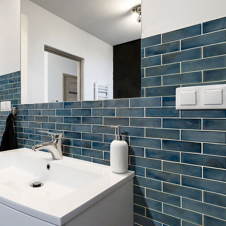 Blue Shimmer, 2" x 6" Glass Tile | Subway Kitchen and Bath Tile by MSI