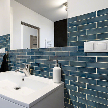 Blue Shimmer, 2" x 6" Glass Tile | Subway Kitchen and Bath Tile by MSI