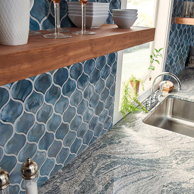 Blue Shimmer, Arabesque Glass Tile | Kitchen & Bathroom Tile by MSI