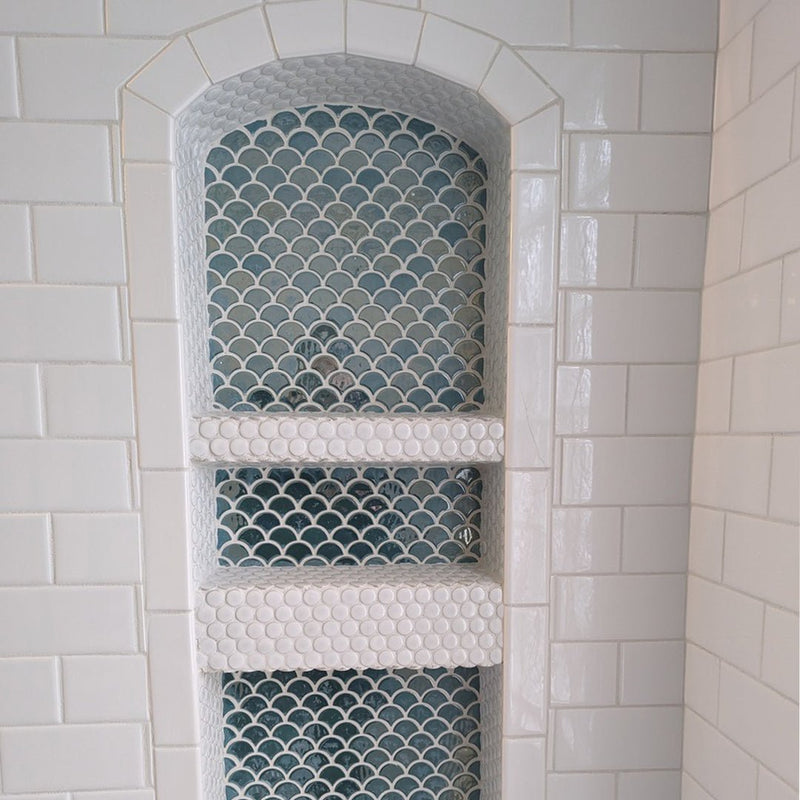 6001S - Brushed Turquoise Glass Fish Scale Glass Mosaic Tile by Vidrepur