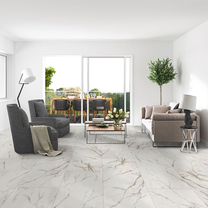 Calacatta Lucca Polished, 24" x 48" | Porcelain Floor Tile by MSI