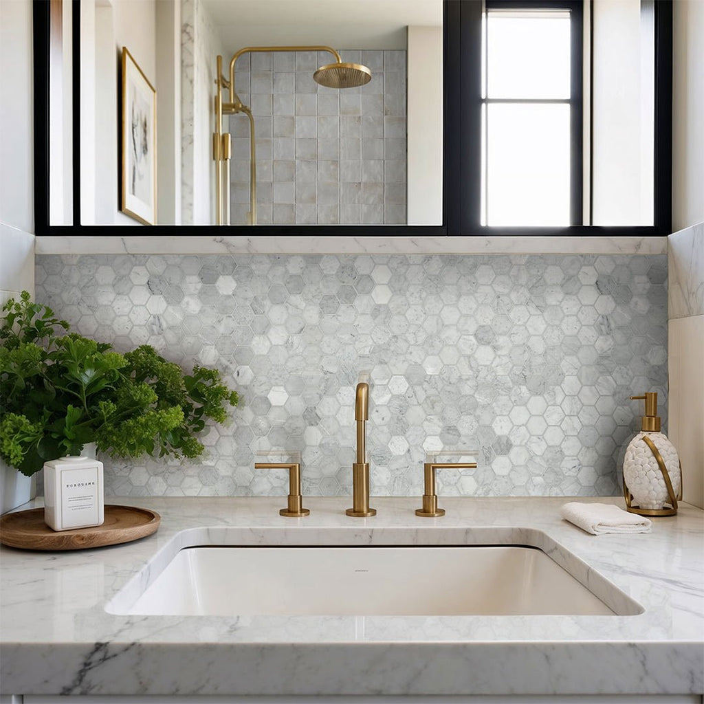 Carrara White, 2" Hexagon Mosaic | Stone Tile for Kitchen and Bath