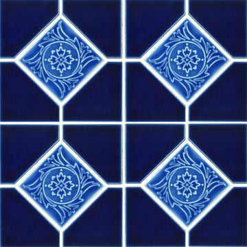 Cobalt Blue Akron, 6" x 6" Deco | AMBON-7 | Fujiwa Porcelain Pool Tile