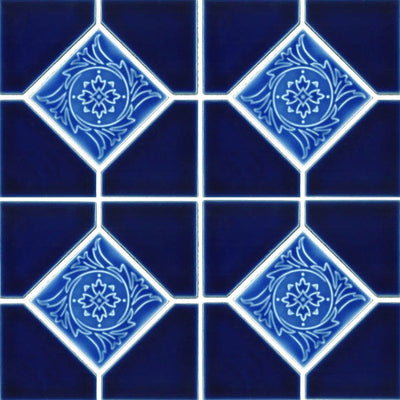 Cobalt Blue Akron, 6" x 6" Deco | AMBON-7 | Fujiwa Porcelain Pool Tile