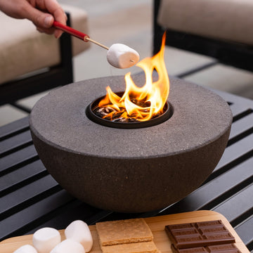 Concrete Semi-Round Table Top Fire Pit | Outdoor Fire Feature