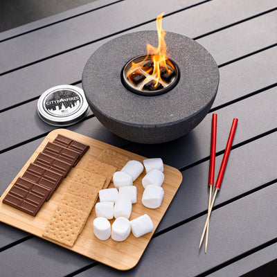 Concrete Semi-Round Table Top Fire Pit | Outdoor Fire Feature