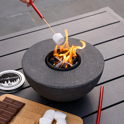 Concrete Semi-Round Table Top Fire Pit | Outdoor Fire Feature
