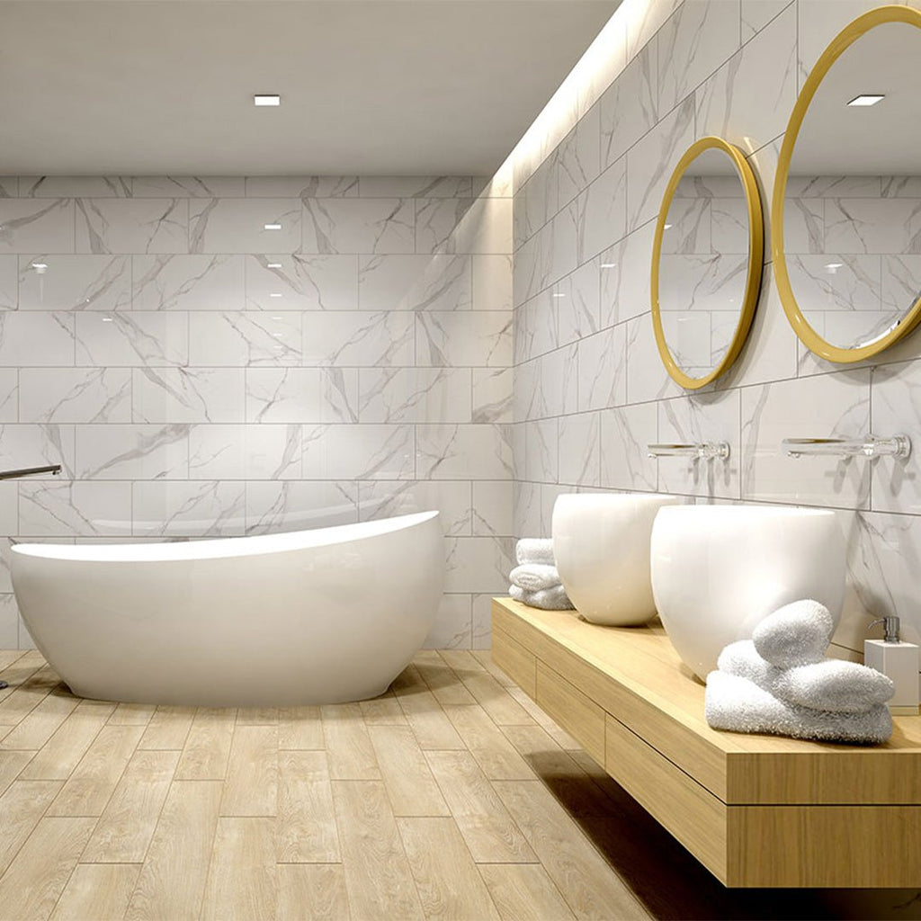 Dymo Stauary White, 12" x 24" Ceramic Tile | Large Format Wall Tile