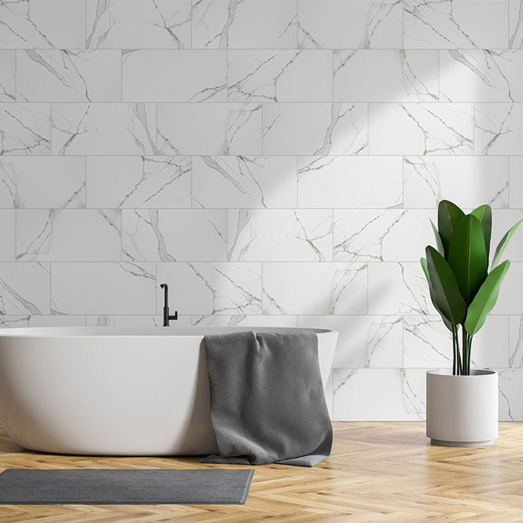 Dymo Stauary White, 12" x 24" Ceramic Tile | Large Format Wall Tile