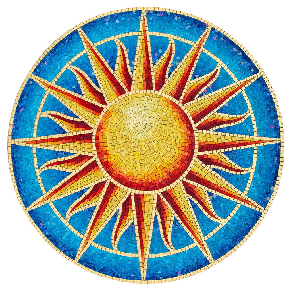 Golden Sun Medallion Pool Mosaic | Glass Pool Tile Designs