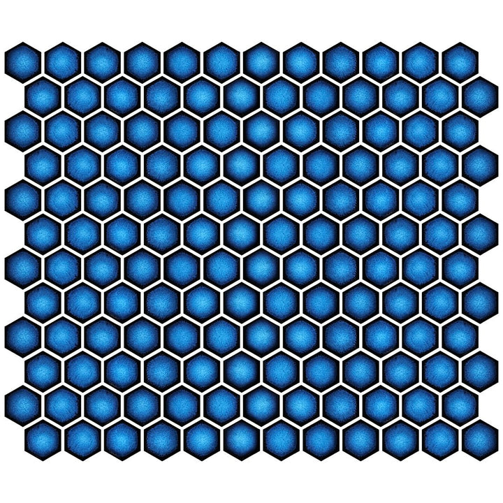 Hex Crystal Blue, Hexagon Mosaic - Porcelain Tile
