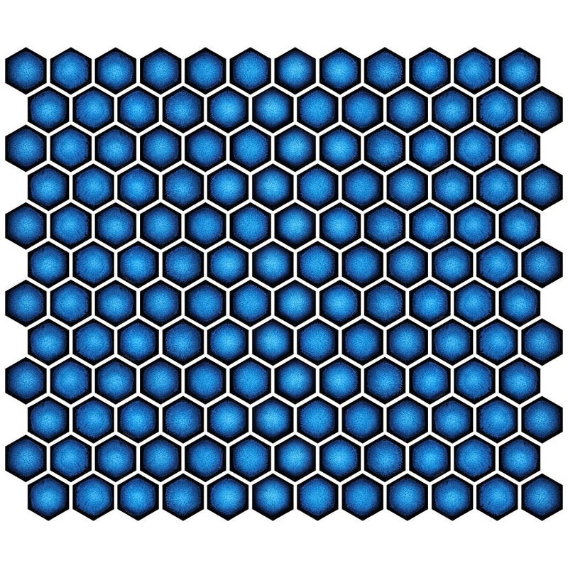 Hex Crystal Blue, Hexagon Mosaic - Porcelain Tile
