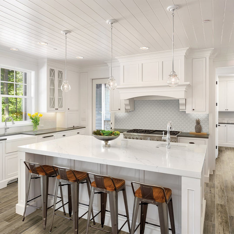 Ice, Scallop Glass Tile | Tesoro Backsplash & Wall Tile