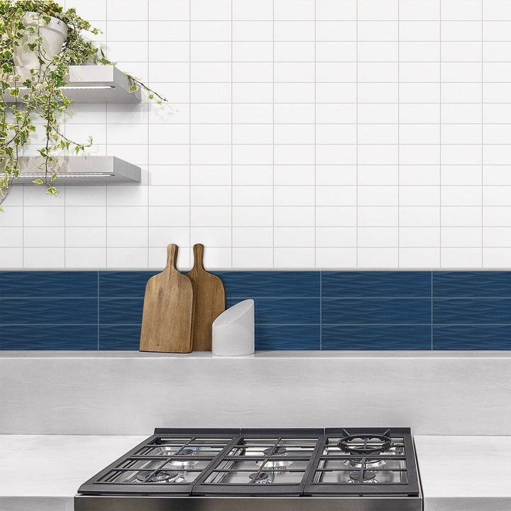 Krea Deep Sea Ripple Deco, 4" x 16" Ceramic Tile | Backsplash Tile