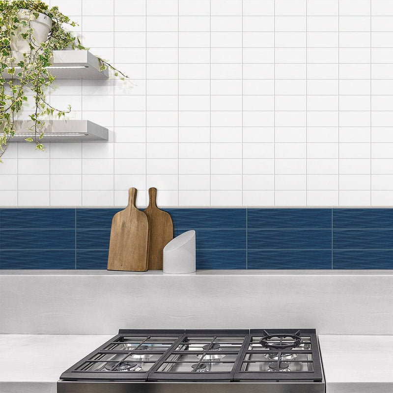 Krea Deep Sea Ripple Deco, 4" x 16" Ceramic Tile | Backsplash Tile