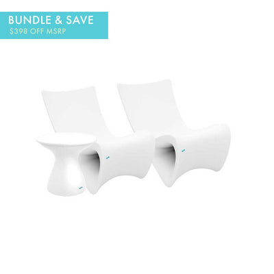 Ledge Lounger Classic Luxury Chair Duo Bundle - In-Pool & Patio Furniture (2 Autograph Chairs & Side Table) - White with White Lid