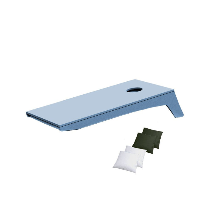 Ledge Lounger Cornhole Game | Sky Blue Board with White and Hunter Green Bags | Luxury Outdoor Games